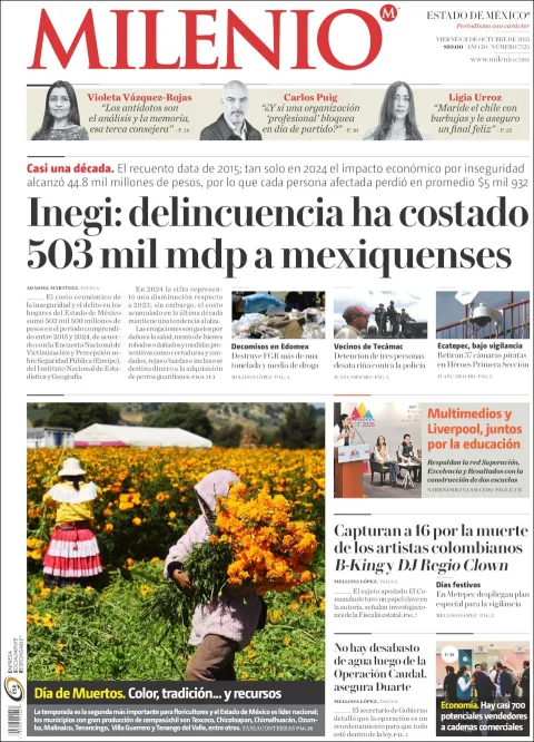 Portada de Milenio Edo de Mexico del viernes, 31 de octubre de 2025