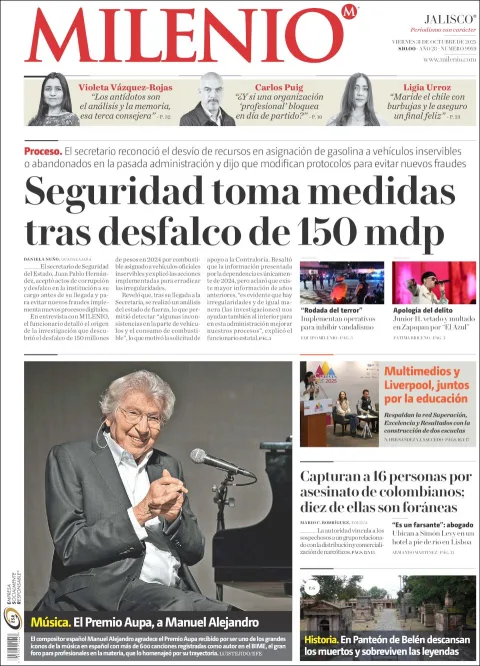 Portada de Milenio Jalisco del viernes, 31 de octubre de 2025