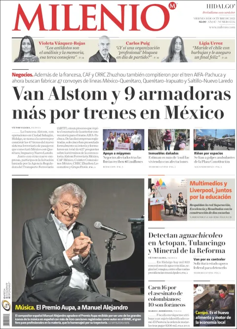 Portada de Milenio Hidalgo del viernes, 31 de octubre de 2025