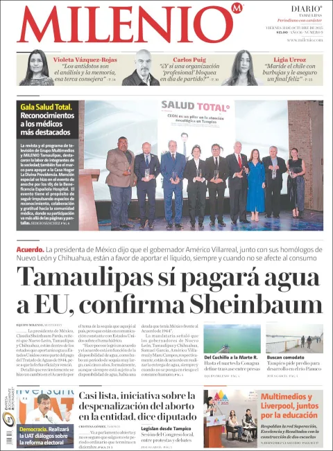 Portada de Milenio Tamaulipas del viernes, 31 de octubre de 2025