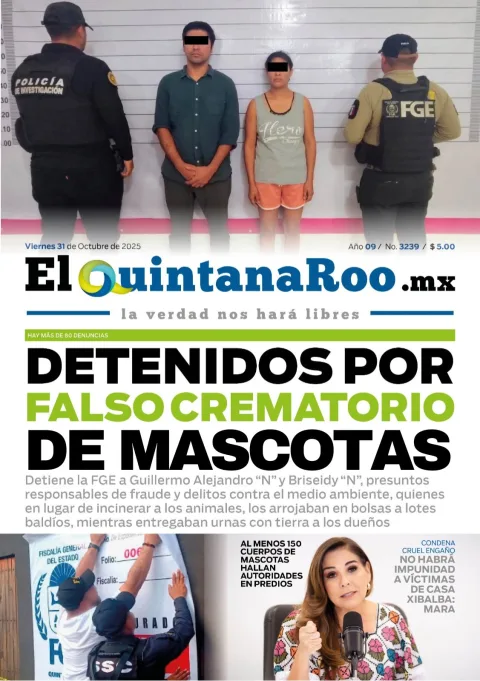 Portada de El Quintana Roo (portada) del viernes, 31 de octubre de 2025