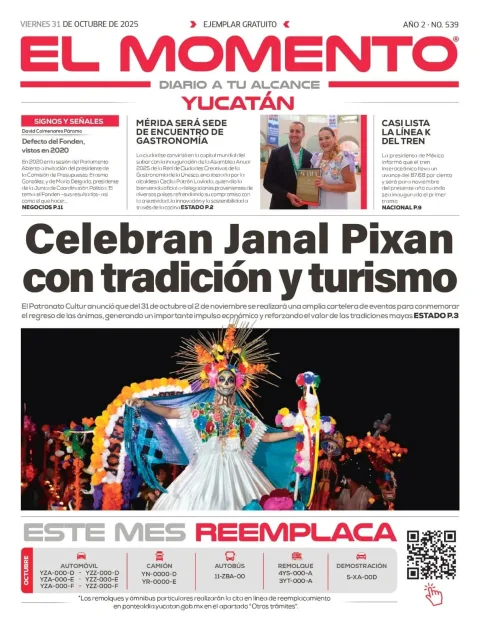 Portada de El Momento Yucatan del viernes, 31 de octubre de 2025