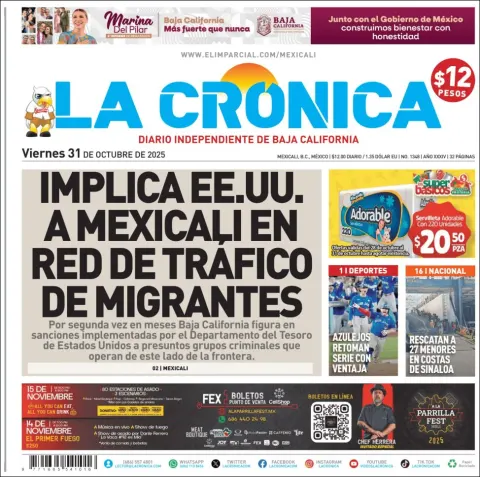 Portada de La Cronica del viernes, 31 de octubre de 2025