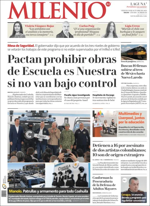 Portada de Milenio Laguna del viernes, 31 de octubre de 2025