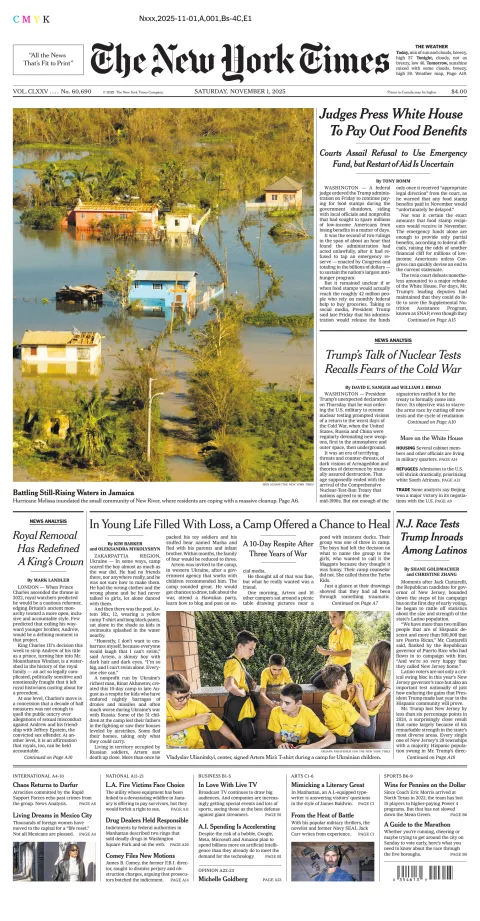 Portada de The New York Times (new York) del sábado, 1 de noviembre de 2025