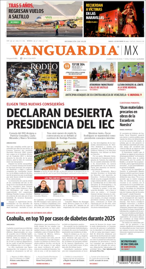 Portada de Vanguardia del sábado, 1 de noviembre de 2025