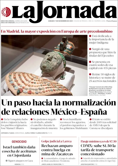 Portada de La Jornada del sábado, 1 de noviembre de 2025