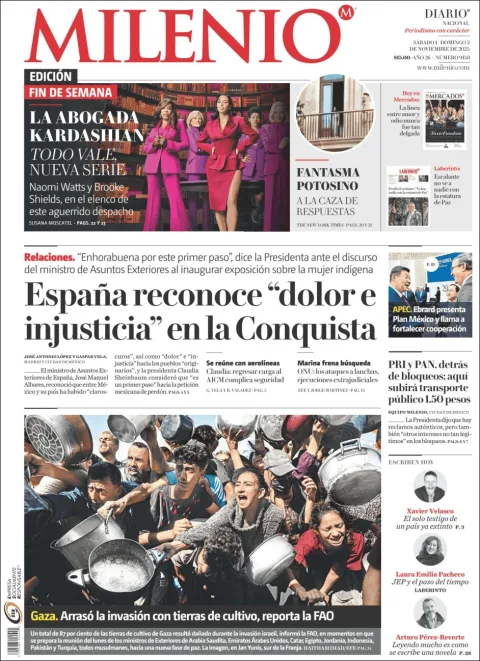 Portada de Milenio del sábado, 1 de noviembre de 2025