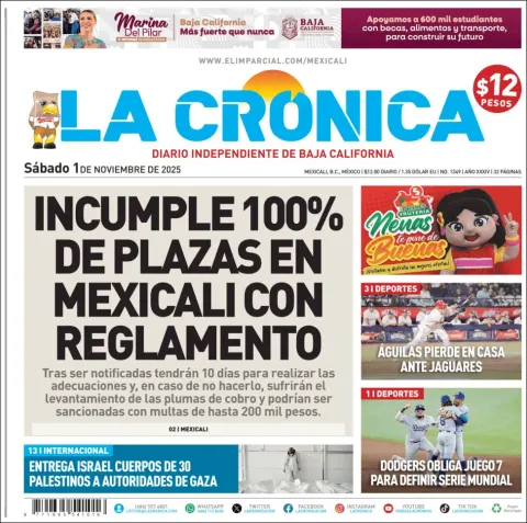 Portada de La Cronica del sábado, 1 de noviembre de 2025