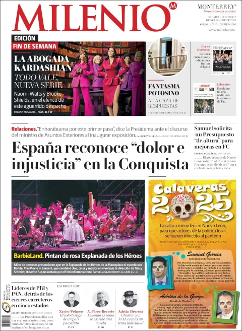 Portada de Milenio del domingo, 2 de noviembre de 2025