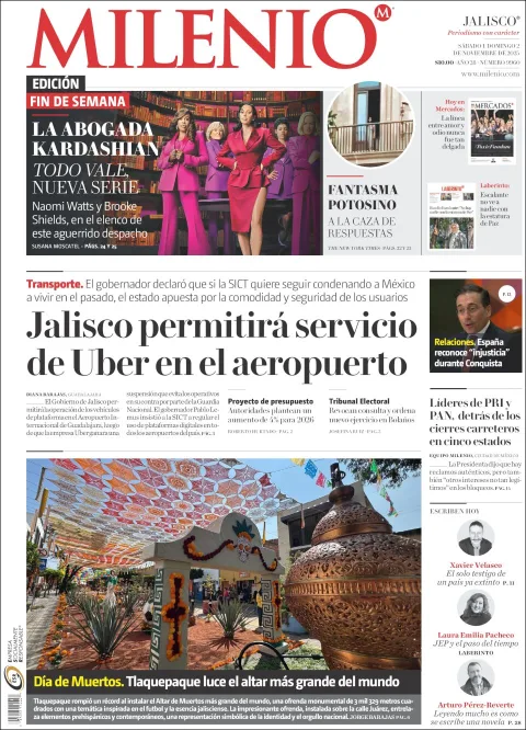 Portada de Milenio Jalisco del sábado, 1 de noviembre de 2025