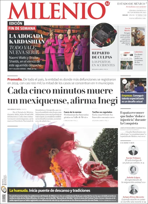 Portada de Milenio Edo de Mexico del sábado, 1 de noviembre de 2025