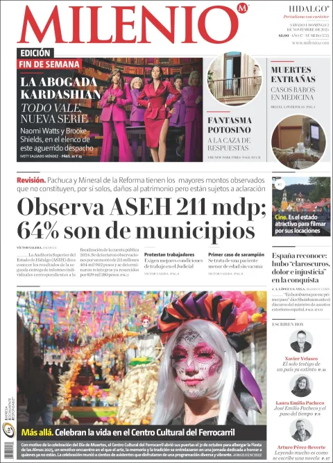 Portada de Milenio Hidalgo del sábado, 1 de noviembre de 2025