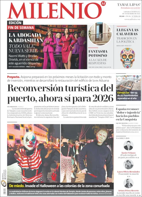 Portada de Milenio Tamaulipas del sábado, 1 de noviembre de 2025