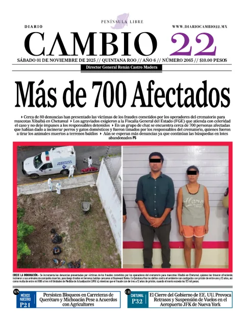 Portada de Diario Cambio 22 (contraportada) del sábado, 1 de noviembre de 2025