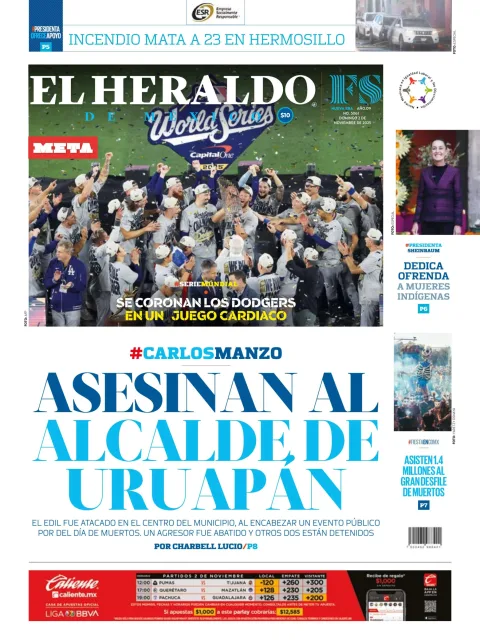 Portada de El Heraldo de Mexico del domingo, 2 de noviembre de 2025