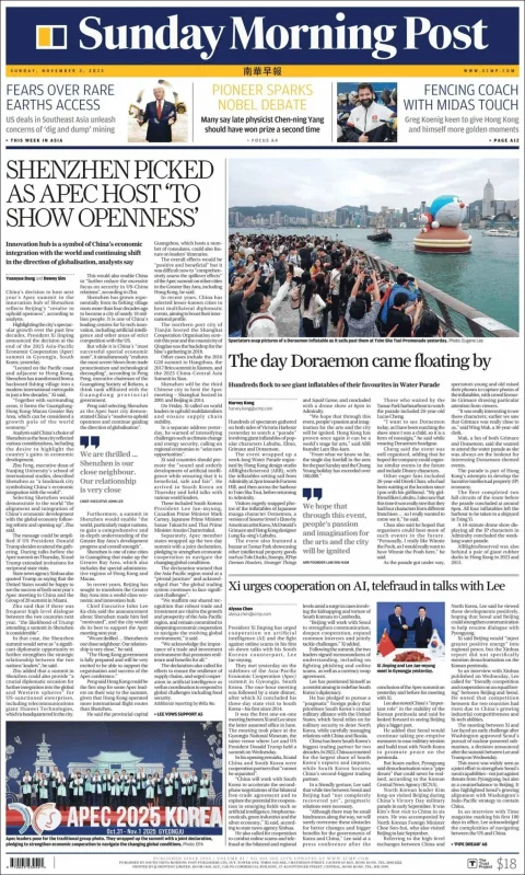 Portada de South China Morning Post del domingo, 2 de noviembre de 2025