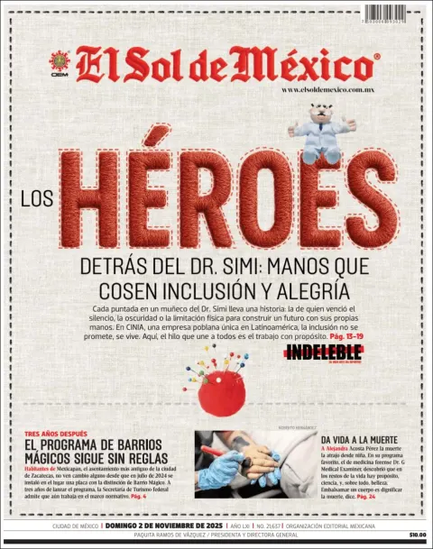 Portada de El Sol de Mexico del domingo, 2 de noviembre de 2025