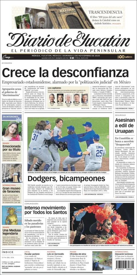 Portada de Diario de Yucatán del domingo, 2 de noviembre de 2025