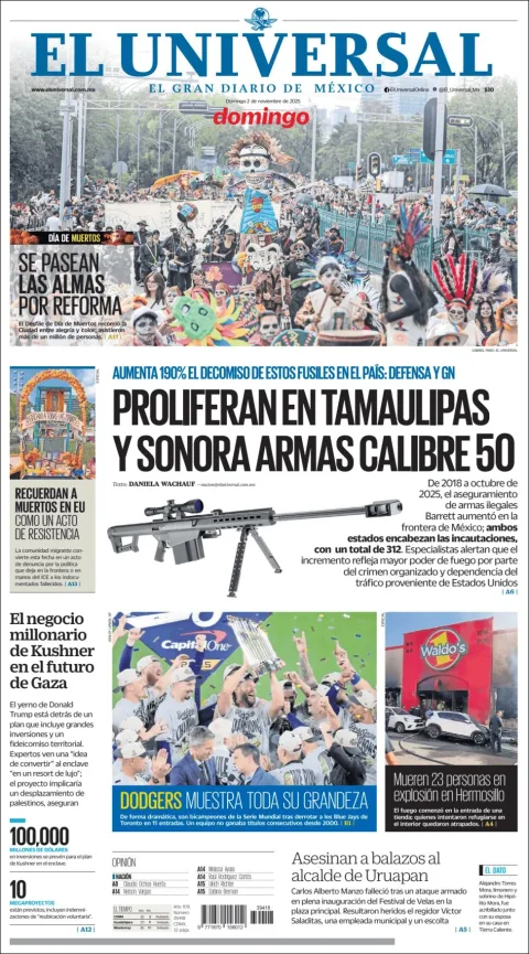 Portada de El Universal del domingo, 2 de noviembre de 2025
