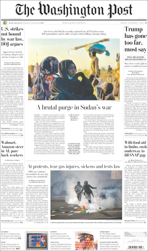 Portada de The Washington Post del domingo, 2 de noviembre de 2025