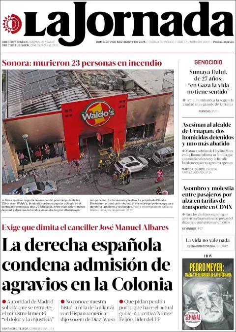 Portada de La Jornada del domingo, 2 de noviembre de 2025