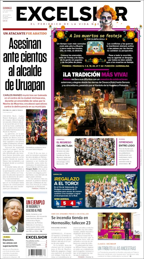 Portada de Excelsior del domingo, 2 de noviembre de 2025