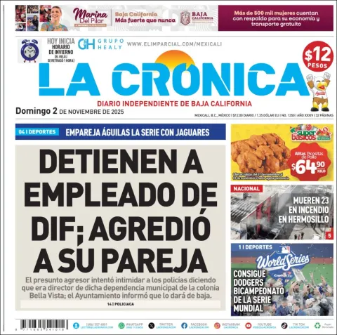 Portada de La Cronica del domingo, 2 de noviembre de 2025