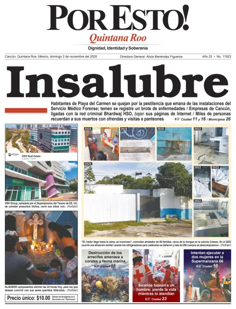 Portada de Por Esto (quintana Roo Cancun) del domingo, 2 de noviembre de 2025