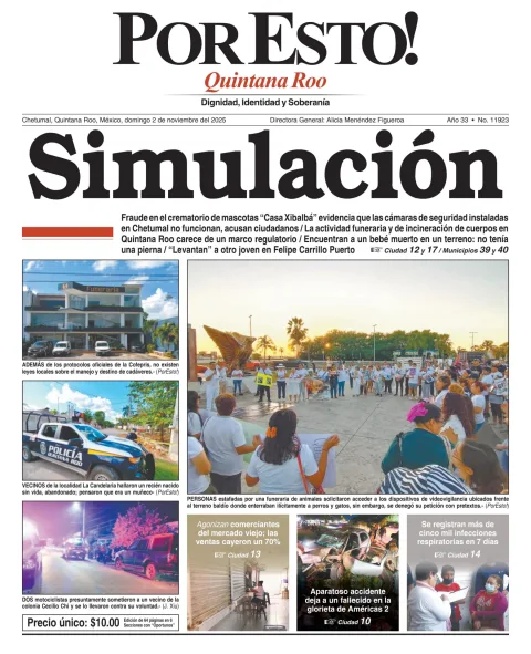 Portada de Por Esto (quintana Roo Chetumal) del domingo, 2 de noviembre de 2025