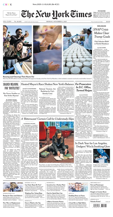 Portada de The New York Times (new York) del lunes, 3 de noviembre de 2025