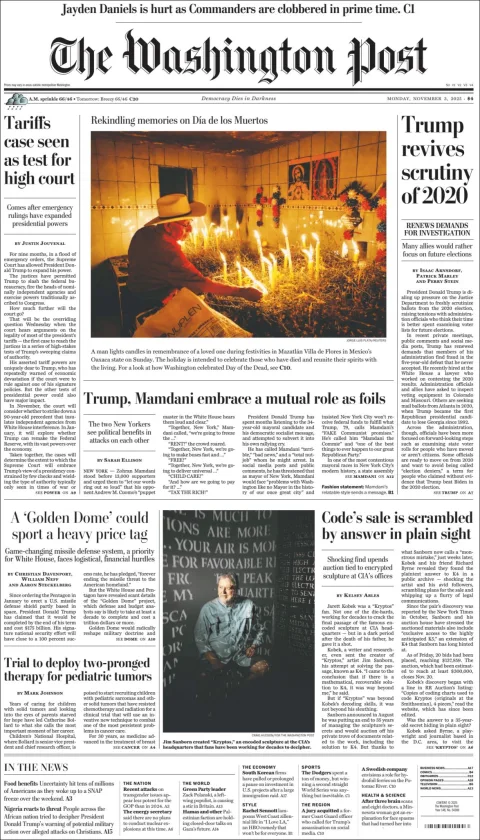 Portada de The Washington Post del lunes, 3 de noviembre de 2025