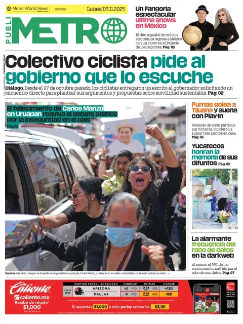 Portada de Publimetro Merida del lunes, 3 de noviembre de 2025