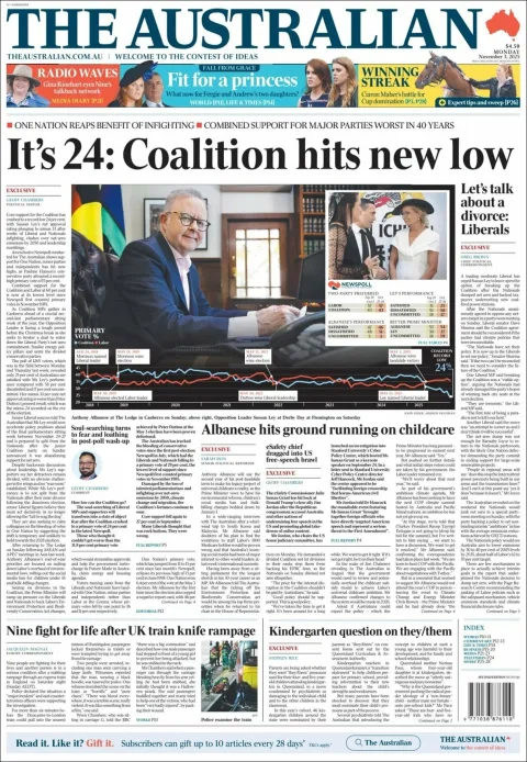 Portada de The Australian del lunes, 3 de noviembre de 2025