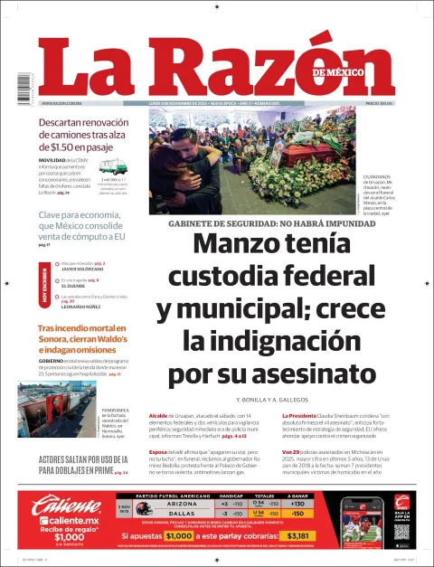 Portada de La Razon del lunes, 3 de noviembre de 2025