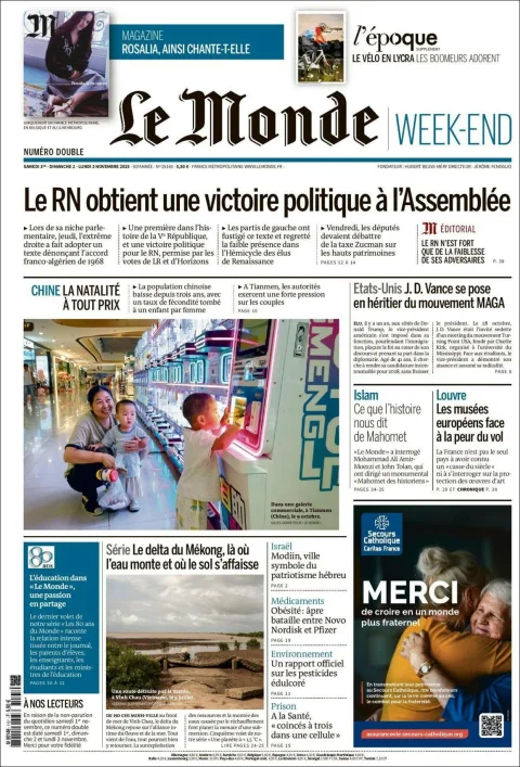 Portada de Le Monde del lunes, 3 de noviembre de 2025
