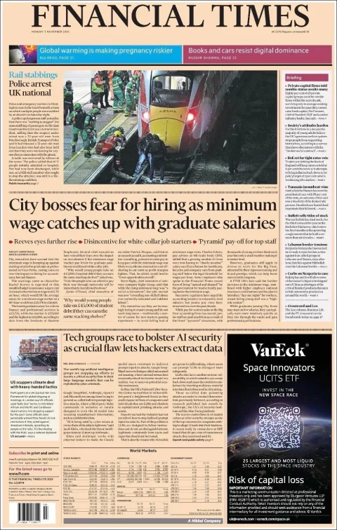 Portada de Financial Times del lunes, 3 de noviembre de 2025
