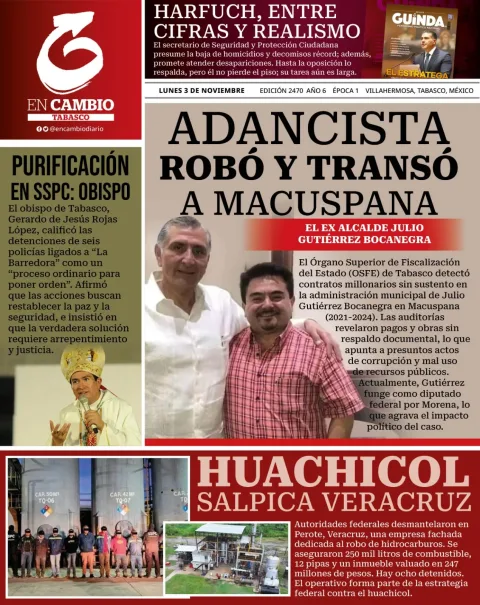Portada de En Cambio - Tabasco (portada) del lunes, 3 de noviembre de 2025
