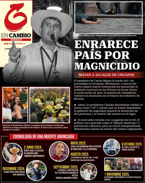 Portada de En Cambio - Tabasco (contraportada) del lunes, 3 de noviembre de 2025