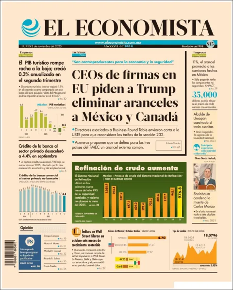 Portada de El Economista del lunes, 3 de noviembre de 2025