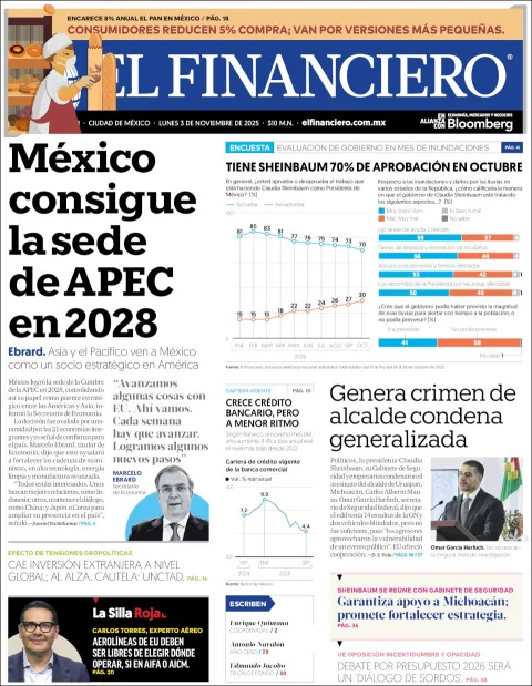 Portada de El Financiero del lunes, 3 de noviembre de 2025