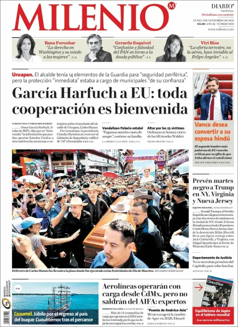 Portada de Milenio del lunes, 3 de noviembre de 2025