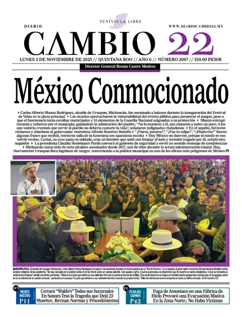 Portada de Diario Cambio 22 (portada) del lunes, 3 de noviembre de 2025