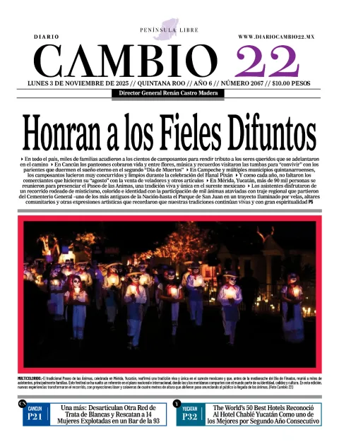 Portada de Diario Cambio 22 (contraportada) del lunes, 3 de noviembre de 2025