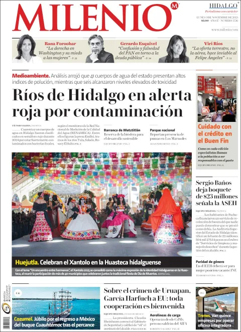 Portada de Milenio Edo de Mexico del lunes, 3 de noviembre de 2025