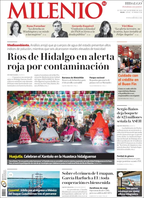 Portada de Milenio Hidalgo del lunes, 3 de noviembre de 2025