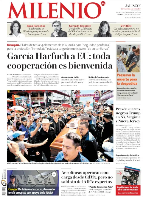 Portada de Milenio Jalisco del lunes, 3 de noviembre de 2025
