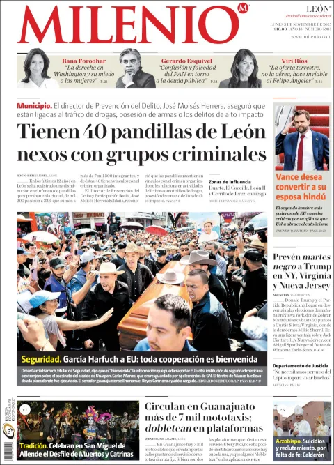 Portada de Milenio Leon del lunes, 3 de noviembre de 2025