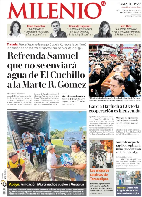 Portada de Milenio Tamaulipas del lunes, 3 de noviembre de 2025