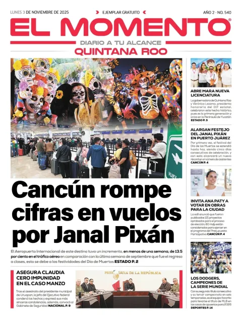 Portada de El Momento Quintana Roo del lunes, 3 de noviembre de 2025